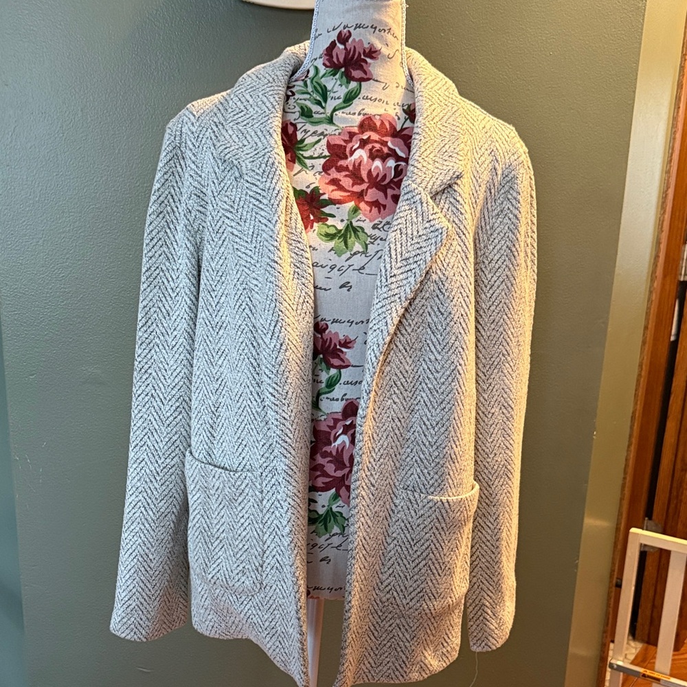 Thread & Supply Oliva Cream Herringbone Open-Front Blazer
